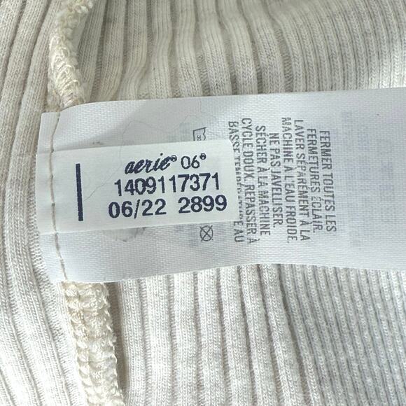 Aerie Long Sleeve Ribbed Knit Henley Top L Cream Casual Layer Bella Y2K Style - Picture 12 of 13